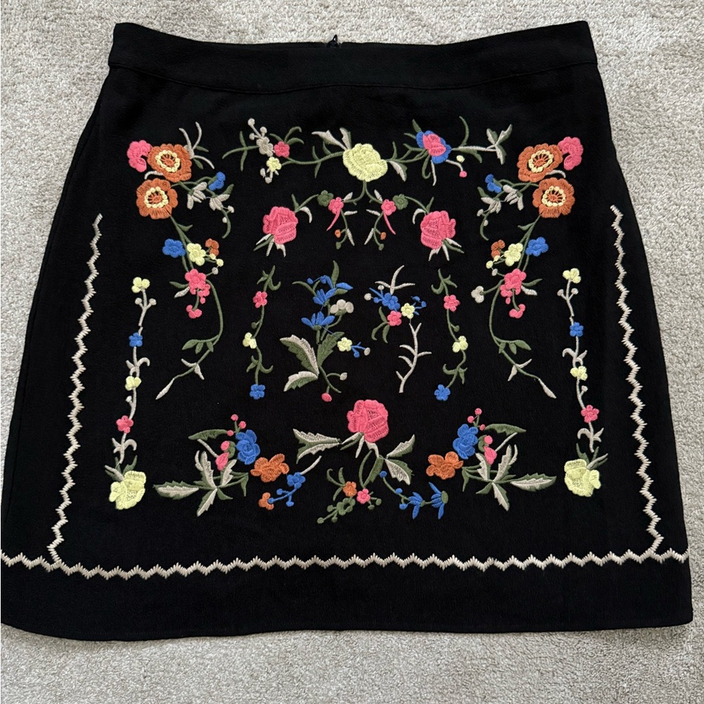 Sugarlips Black Skirt with Colorful Floral Embroidery